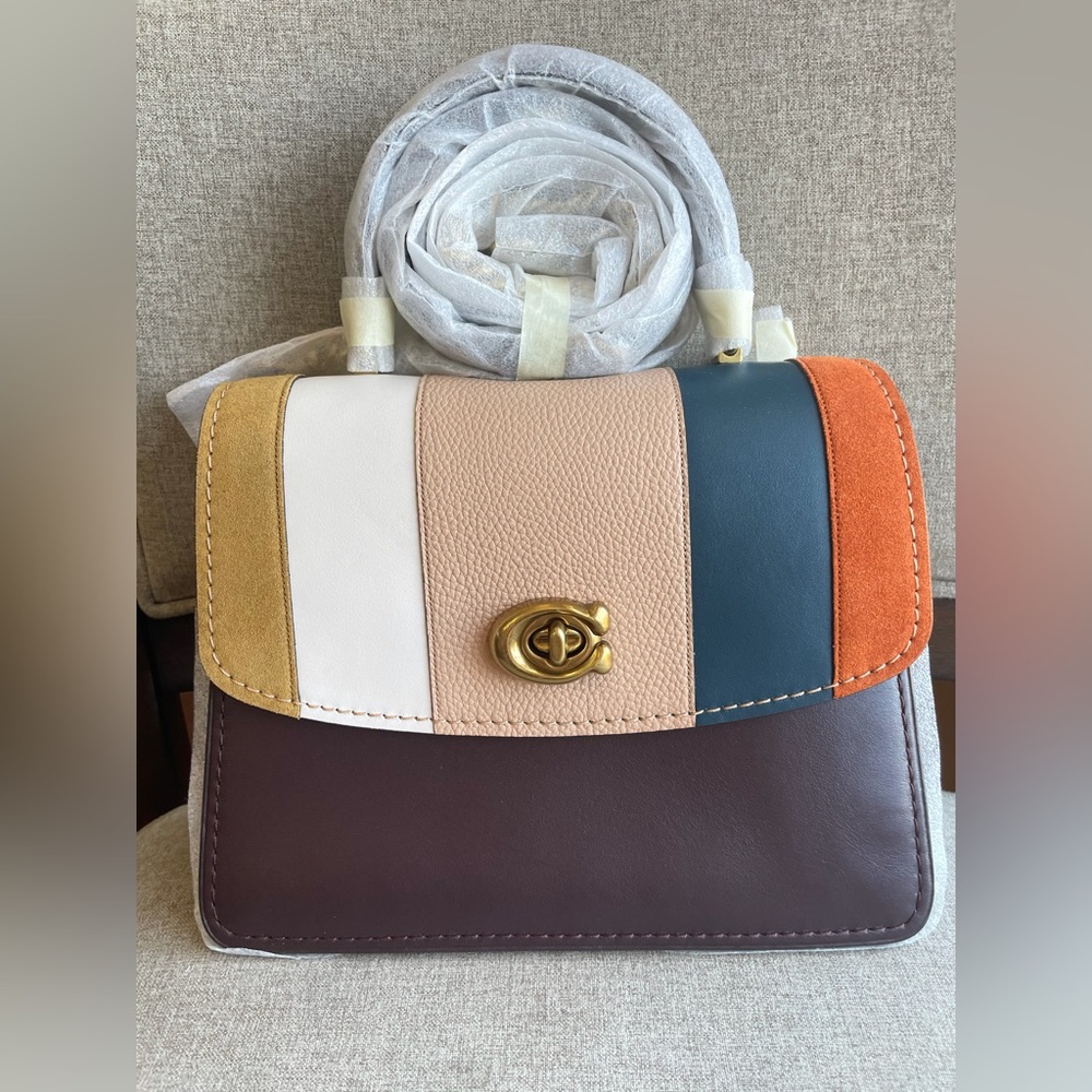 NWT！COACH PARKER TOP HANDLE WITH PATCHWORK STRIPES（COACH 76084）fast shipping